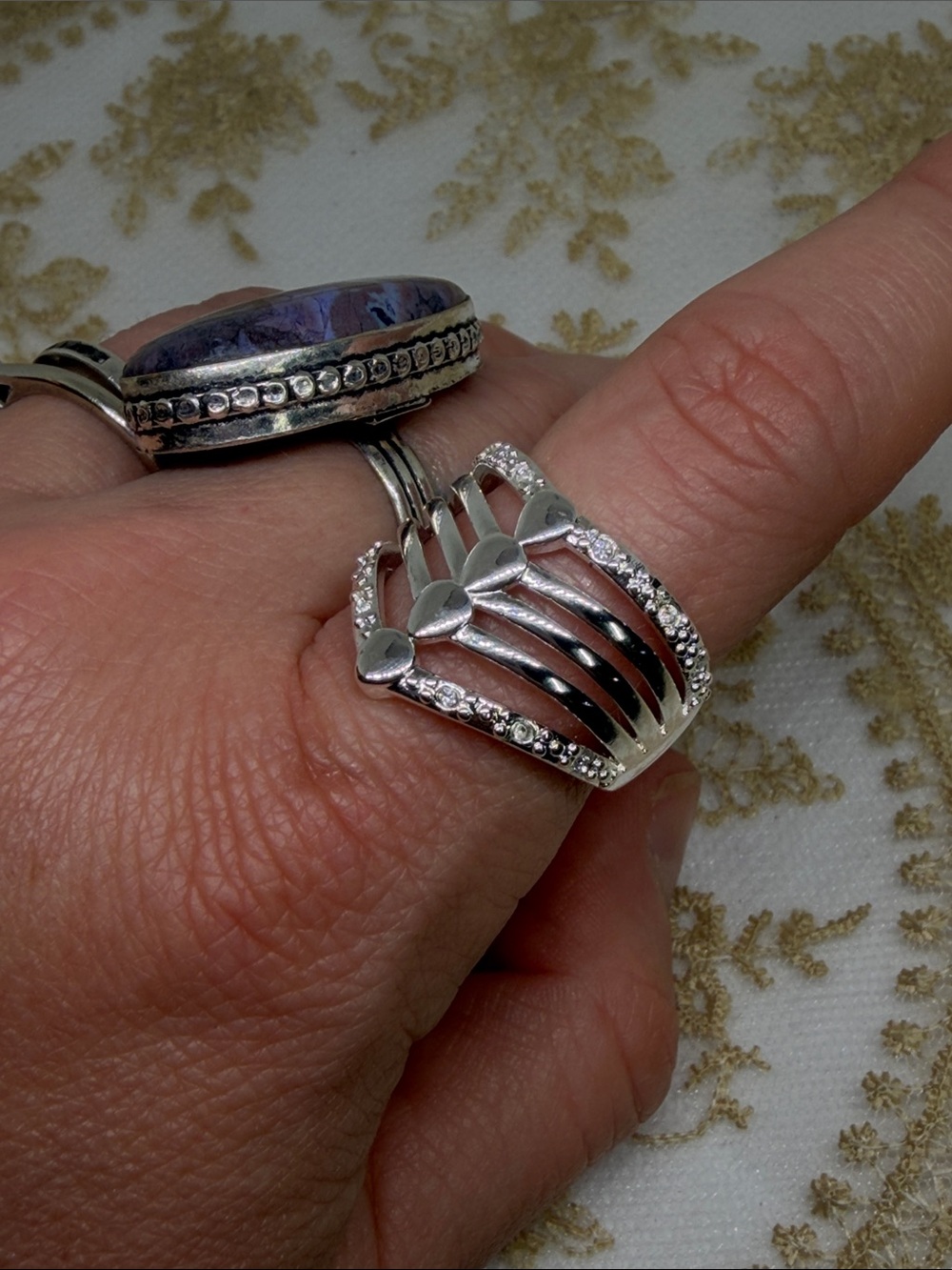 925 Sterling Silver Wide Multi-Band Ring | Pave Texture Statement Ring Sz 8.75